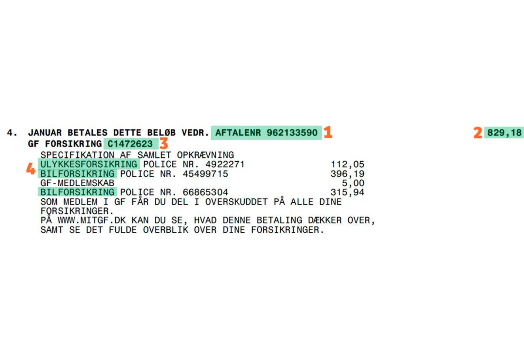 Et screenshot af en oversigt over betalingsservice
