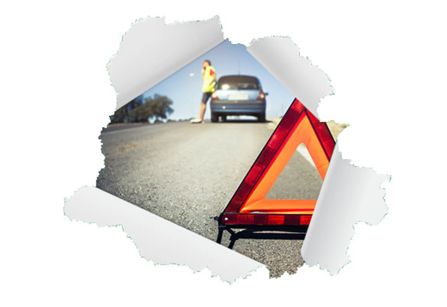Et billede som viser en advarselstrekant og bil
